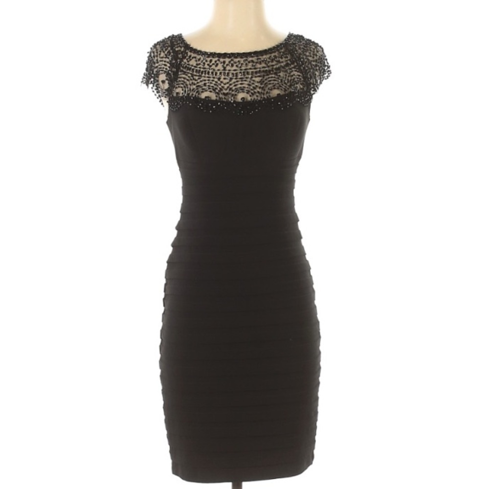 Xscape roaring beaded tiered little black mini cocktail dress 4 women’s black